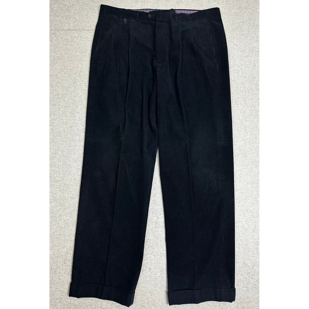 Faconnable Corduroy Pants Mens 42x34 Navy Blue Pleated Cuffed Cotton
